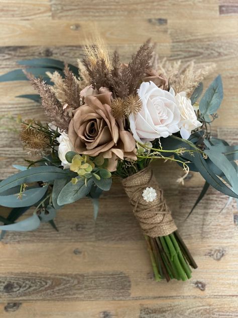 Wedding Bouchet, Taupe Wedding Colors, Rustic Wedding Flowers Bouquet, Groom Buttonhole, Earth Tone Wedding, Buttonhole Flowers, Artificial Bridal Bouquets, Earth Colours, Taupe Wedding