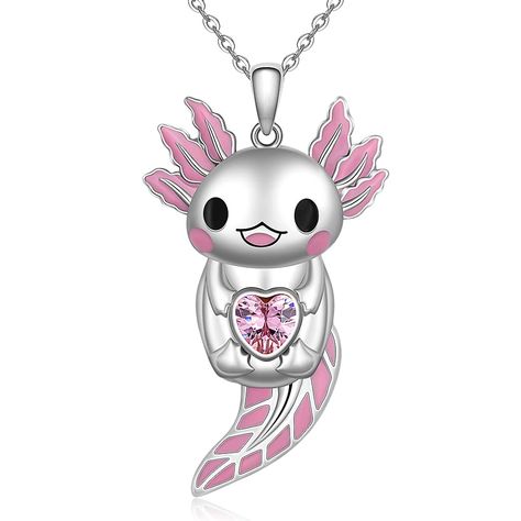 PRICES MAY VARY. 【SYMBOLISM OF AXOLOTL】  If you are a fan of axolotl, then you should never miss this cute axolotl necklace, which symbol of friendliness，healing，gentleness，idealism，inner child，transformation. An unusual axolotl necklace for girls and women. 【GREAT DESIGN】 The cutest creature pink axolotl with a pink heart looks shiny and adorable, makes you charmer and attractive in any occasions. It will be a romantic and sweet gift for your family members or friends to show your love and cher Pink Axolotl, Snowflake Christmas Tree, Cute Axolotl, Birthday Gift Cards, Pink Animals, Bee Necklace, Snowflake Christmas, Silver Heart Necklace, Pet Necklace