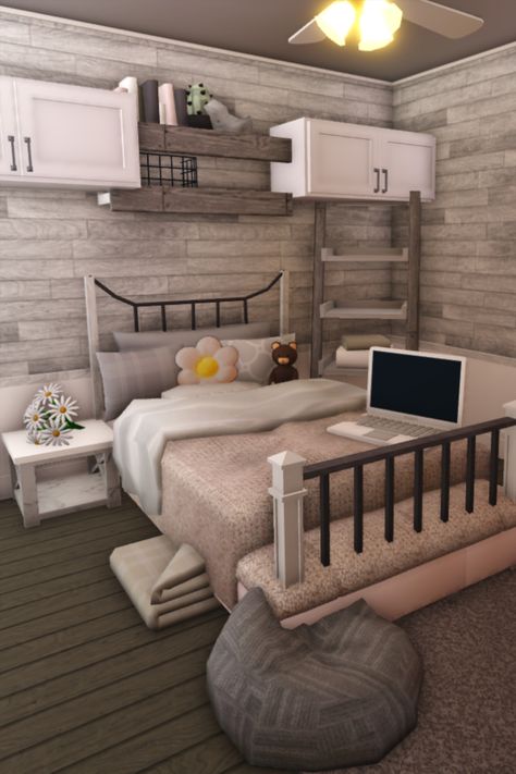 Cozy Bloxburg Bedroom idea | Custom bedhead Bloxburg House Ideas Interior, Interior Bloxburg, House Ideas Interior, Blocksburg Room Ideas￼, Bedroom Ideas Aesthetic, House Decorating Ideas Apartments, Small House Layout, Simple Bedroom Design, Tiny House Layout