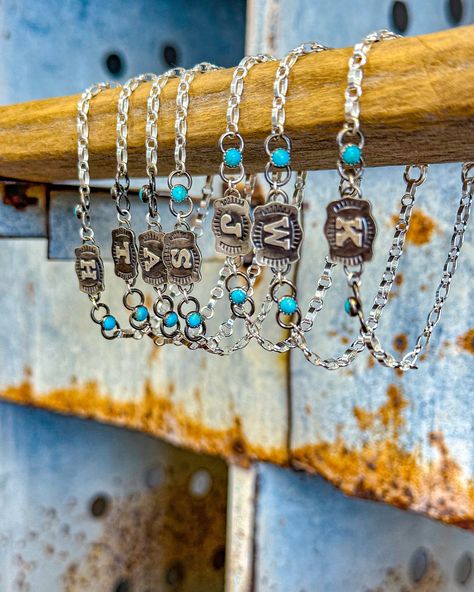 Western Jewelry Outfit, Western Small Business Ideas, Western Engraved Jewelry For Rodeo, Western Stamped Jewelry, Western Style Stamped Turquoise Cuff Bracelet, Western Tourqiuse Jewelry, Punchy Jewelry, Turquoise Stamped Western Cuff Bracelet, Send Pics