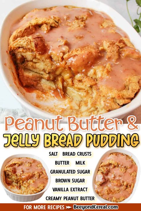 Peanut Butter And Jelly Bread Pudding, Peanut Butter Bread Pudding, Jelly Bread, Mom Breakfast, Peanut Butter Bread, Savory Recipe, Peanut Butter And Jelly, Peanut Butter Jelly, Pudding Recipe