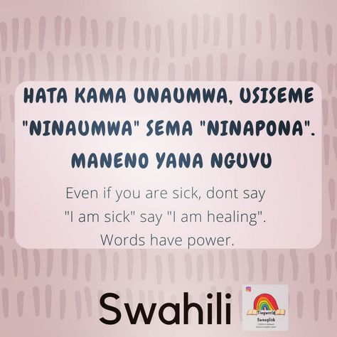 Follow me in Instagram @tinyworldswanhlish for more swahili words, bilingual childrens books and more. Swahili Tattoo, Swahili Learning, Learning Swahili, Swahili Words, Swahili Language, Learn Swahili, Words And Meanings, Holly Spirit, African Languages