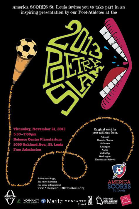 2013 Poster for American Scores Poetry Slam in St. Louis, MO. Poetry Event Poster, Poetry Poster Design, Poetry Posters Design, Manifesto Design, Poetry Posters, Poem Design, Menu Design Inspiration, Experimental Typography, Poetry Slam