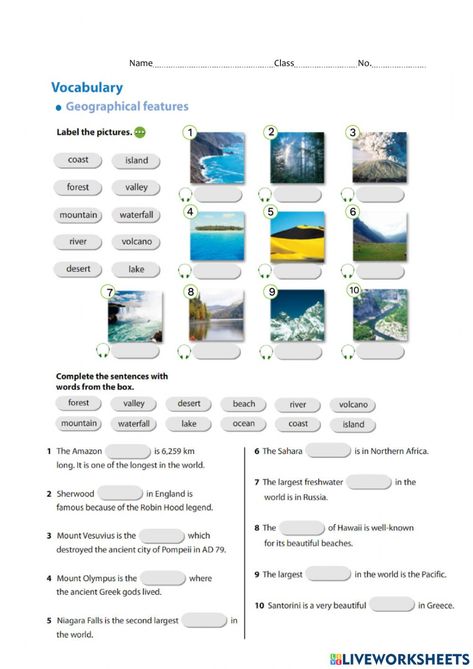 Geographical Features Worksheet, Active And Passive Voice, Worksheets For Grade 3, Geographical Features, English Exercises, Body Systems, 7th Grade, School Subjects, Online Workouts