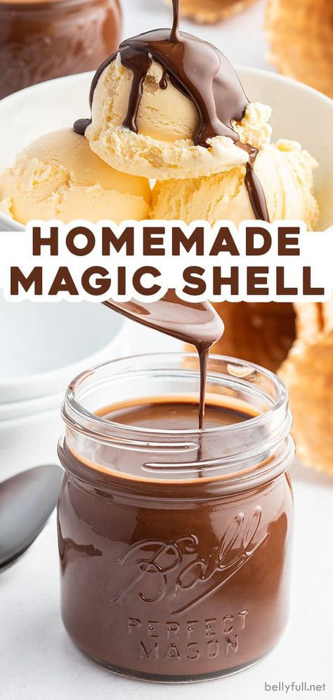 Homemade Magic Shell, Ice Cream Sauce, Magic Shell, Ice Cream Maker Recipes, Homemade Ice Cream Recipes, Dessert Toppings, Oreo Dessert, Cream Desserts, Ice Cream Toppings