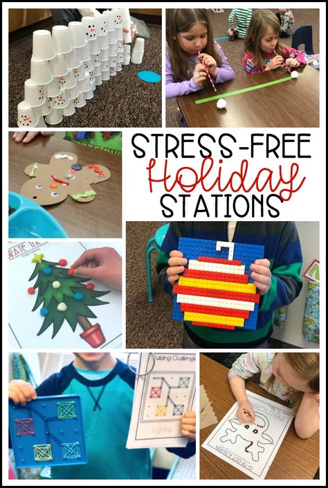 Year 2 Christmas Activities, Fun Christmas Activities For Kindergarten, Christmas Craft Station, Grade 1 Christmas Activities, Winter Stations For Kindergarten, Holiday Activities For Kindergarten, Christmas Centers For Kindergarten, Kindergarten Holiday Games, Fun Christmas Activities Kindergarten