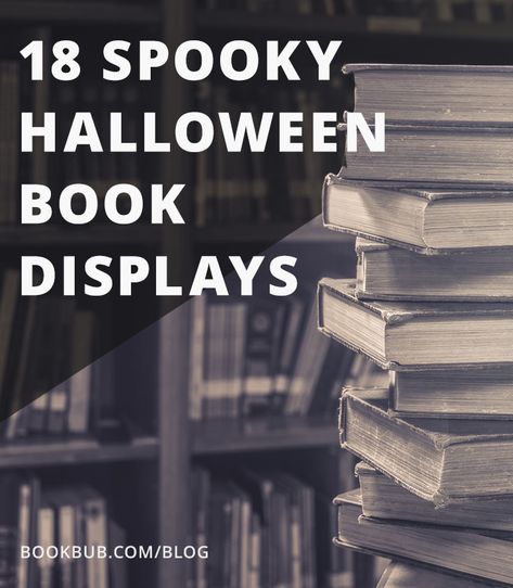 Looking for book display inspiration? Check out these 18 ideas for halloween book displays perfect for bookstores or libraries! October Book Display Ideas, Spooky Library Displays, Halloween Displays Library, Halloween Decorations For Library, Haunted Library Ideas, Halloween Book Decor, Halloween Library Decor, Halloween Book Display Library, Haunted Library Decorations