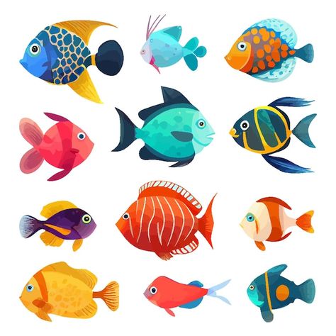 Ensemble De Dessins Animés Colorés De Jo... | Premium Vector #Freepik #vector #hippocampe #poisson-clown #illustration-poisson #aquarium Simple Fish Drawings, Fish Cute Drawing, Sea Animals Illustration, Fish Illustration Art, Salim Ali, Ocean Creatures Art, Illustration Fish, Fish Cute, Fish Cartoon