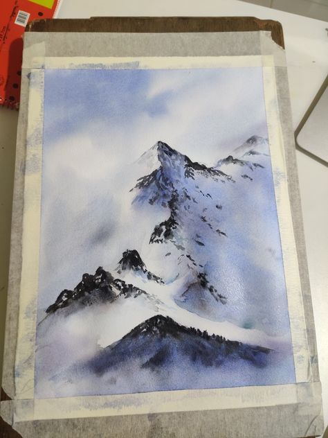 Mountains Painting Watercolor, Watercolor Art Mountains, Alaska Watercolor, Watercolor Winter Scene, Watercolour Mountains, Small Watercolor, Learn Watercolor Painting, Watercolor Paintings Nature, Watercolor Projects