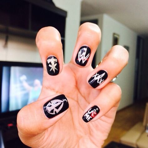 Wrestlemania nail art, wwe nail, wwe nails Wwe Nails Designs, Wrestling Nails, Wwe Nails, Wwe Outfits, Polish Nails, Fingernail Polish, Finger Nails, Nails 2020, Creative Makeup Looks