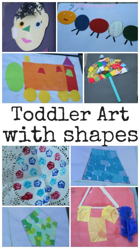 Toddler Art with Shapes. So many fun and easy ideas to create shapes pictures… Art With Shapes, Spider Web Art, Arts N Crafts, Teaching Shapes, Toddler Classroom, Toddler Education, Shapes Preschool, Teaching Toddlers, Learning Shapes