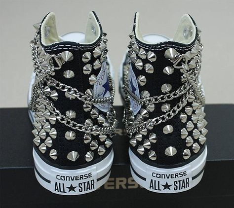 Studded Converse, Knee High Converse, Bedazzled Shoes, Bling Converse, Diy Sneakers, Creative Shoes, Converse White, Bling Shoes, Prom Shoes