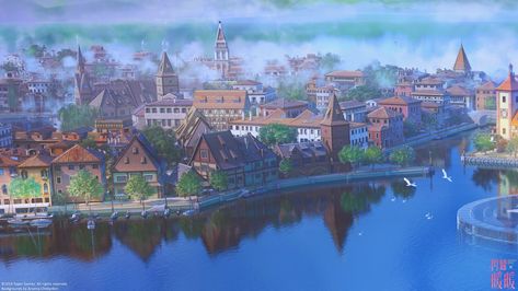 ArtStation - Lake city, Arseniy Chebynkin Pokemon Towns, City Backgrounds, Fantasy Town, Paper City, City Background, Paper Games, Fantasy City, Transformers Art, Fantasy Art Landscapes