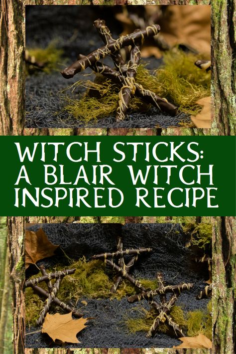 Witch Sticks are a Blair Witch inspired recipe perfect for Halloween! 2geekswhoeat.com #BlairWitch #recipe Horror Recipes, Horror Movie Themed Party, Witch Stick, Snack Pairings, Candy Wafers, Recetas Halloween, Book Food, Dark Chocolate Candy, Chocolate Dipped Pretzels