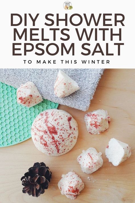 Learn how to bring aromatherapy into your shower with these shimmering shower melts! You can whip these up in no time and make a lovely gift that's affordable and fun to make! Extra Epsom salt in the recipe is beneficial along with the intoxicating essential oil blend that's perfect match for the holiday season! #diyshowermelts #showerfizzies #epsomsalt #diyskincare #naturalskincare #nontoxicskincare #veganbeauty Diy Shower Melts, Shower Steamers Diy, Shower Fizzies, Shower Melts, Sugar Scrub Diy, Diy Shower, Homemade Soap Recipes, Shower Steamers, Homemade Bath Products