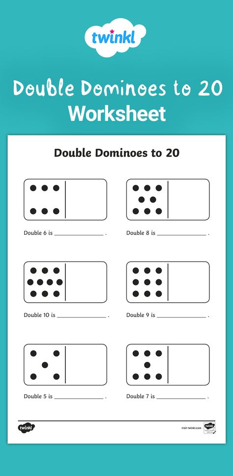 This handy worksheet can be used for helping EYFS children to double numbers to 20! Visit the Twinkl website to download and discover thousands more teaching resources!   #doubles #dominoes #maths #multiplication #teaching #teachingresources #twinkl #twinklresources #eyfs #earlyyears #eyfsteacher #education #mathsteacher #homeeducationuk #homeschool #parenting Doubling Numbers Activities, Double Numbers Worksheets, Doubles Worksheet, Eyfs Planning, Maths Multiplication, Doubles Addition, Math Doubles, Year 1 Maths, Numbers To 20