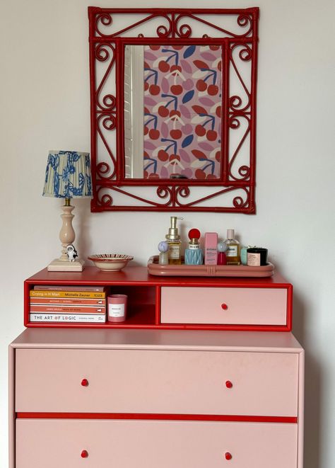 Little Big Bell - Design, Interiors, Fashion & Lifestyle Painted Furniture Ideas, Orange Wardrobe Furniture, Orange And White Dresser, Pink Painted Dresser, Hot Pink Sideboard, Pink Painted Chest Of Drawers, Hot Pink Dresser Furniture, Red Furniture, Montana Furniture