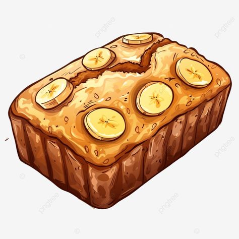 Aesthetic Bread Wallpaper, Banana Bread Illustration, Banana Bread Drawing, Drawing Bread, Recipes Book Design, Bread Png, Banana Illustration, Desert Inspo, Bread Design