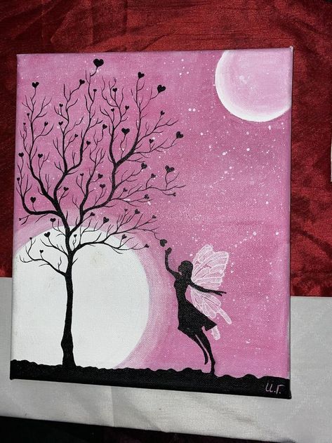 Pink Art Canvas, Ideas To Draw On Canvas, Pink Background Painting Ideas, Gold And Pink Painting, Pink Things To Paint On Canvas, Pink Painting Acrylic, Pink Background Painting Easy, Simple Pink Painting Ideas, Cute Pink Paintings On Canvas