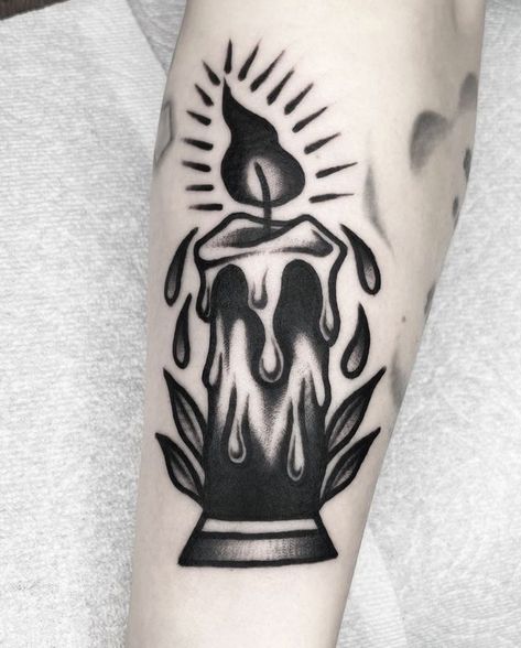 Traditional Candle Tattoo, Traditional Tattoo Drawings, Traditional Black Tattoo, Traditional Tattoo Inspiration, Candle Tattoo, Traditional Style Tattoo, Saved Tattoo, Fire Tattoo, Old School Tattoo Designs