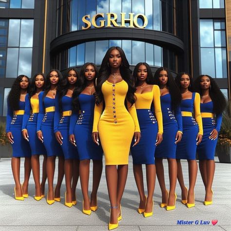 Sigma Gamma Rho Photoshoot, Sgrho Outfits, Sorority Pictures, Sorority Fashion, Pretty Poodles, Omega Psi Phi, Sigma Gamma Rho, Sorority Sisters, Royal Blue And Gold