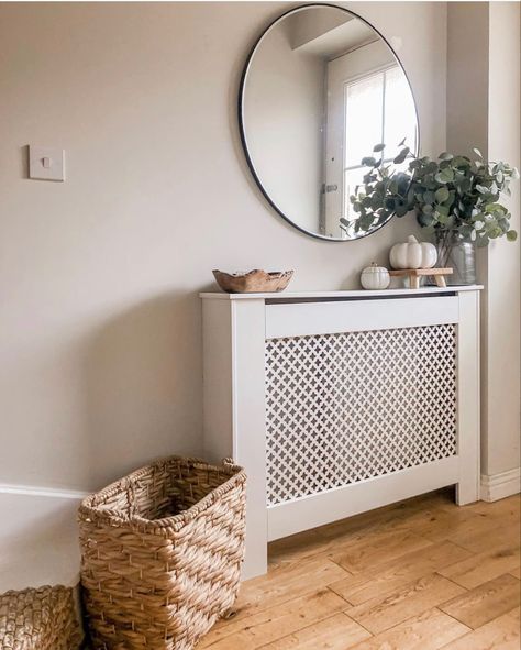 Radiator Cover Ideas, Cheap Bathroom Makeover, Hallway Table Decor, White Radiator Covers, Boho Bedroom Furniture, Radiator Covers, White Room Decor, Narrow Hallway Decorating, Home Hall Design