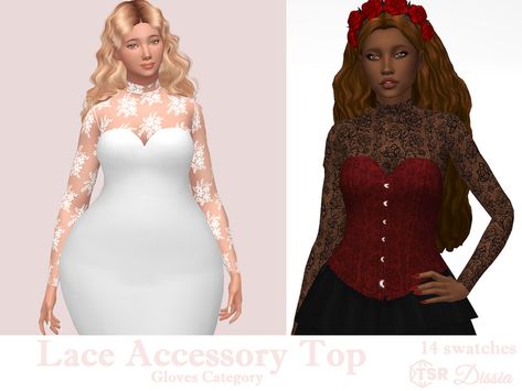 Sims Tops, Sims 4 Cc Goth, The Sims 4 Accessories, Sims 4 Cc Female, Cindy Dress, Bodysuit Pattern, Lace Accessories, Lace Tights, Female Clothes