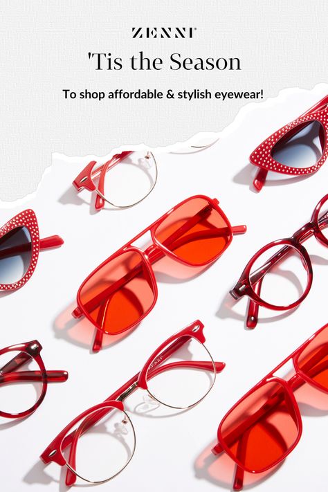 Give the gift of sight this holiday season! #affordableglasses #cuteglasses #stylishglasses #giftsforglasseslovers #redglasses #prescriptionglasses Christmas Sunglasses, Optician Marketing, Holiday Sunglasses, Eyewear Photography, Prescription Glasses Frames, Christmas Campaign, Red Glasses, Zenni Optical, Cute Glasses