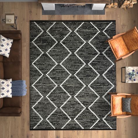 Foundstone™ Stewart Performance Black/White Rug & Reviews | Wayfair Black Geometric Rug, Teen Boy Rug, Boys Rugs Bedroom, Rug For Boys Room, Black And White Farmhouse Decor, Black And White Area Rugs, Boys Bedroom Rugs, Boys Rug, Boys Room Rugs