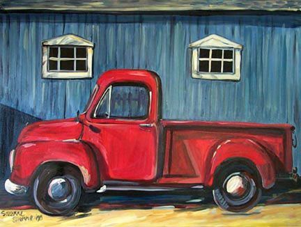 Suzanne Etienne ~ Red Truck Truck Painting, Old Red Truck, Chevy Apache, Vintage Clipart, Truck Paint, Painting Canvases, Truck Art, Paint And Sip, Vintage Truck