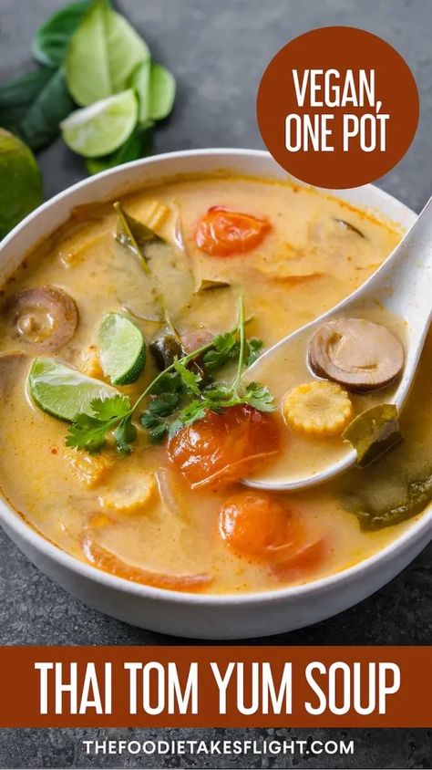 Tom Yum Soup Vegetarian, Vegan Tom Yum Soup, Vegan Tom Yum, Thai Hot And Sour Soup, Thai Tom Yum Soup, Tom Yum Soup Recipe, Soup Vegetarian, Tom Yum Soup, Thai Recipe