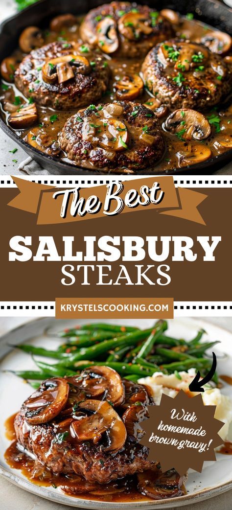 Simple Homemade Salisbury Steak: Discover this easy Salisbury Steak recipe made with ground beef and savory gravy. A fantastic dinner idea for any night of the week! Salisbury Steak And Gravy, Easy Salisbury Steak Recipe, Best Salisbury Steak, Best Salisbury Steak Recipe, Salisbury Steak Crockpot, Salisbury Steaks, Homemade Salisbury Steak, Easy Salisbury Steak, Steak And Gravy