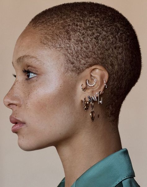 adwoa aboah Adwoa Aboah, Shaved Head, Hair Black, Black Girls Hairstyles, Black Is Beautiful, Pixie Cut, American History, Hair Ideas, Ear Piercings