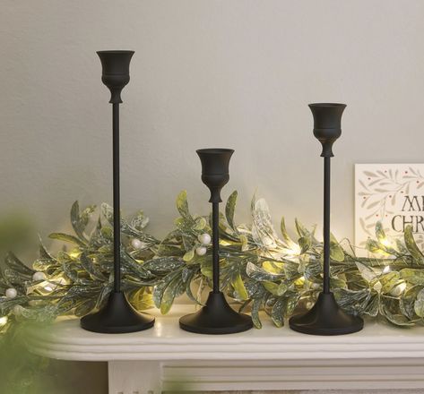 Home decor. Candles. Black accessories. Black decor. Moody interiors. Interior design. Sponsored. Décoration Table Halloween, Black Candlesticks, Mantelpiece Decor, Silver Pumpkins, Light Up Pumpkins, Led Pillar Candle, Tables Set, Fall Garland, Selling Candles