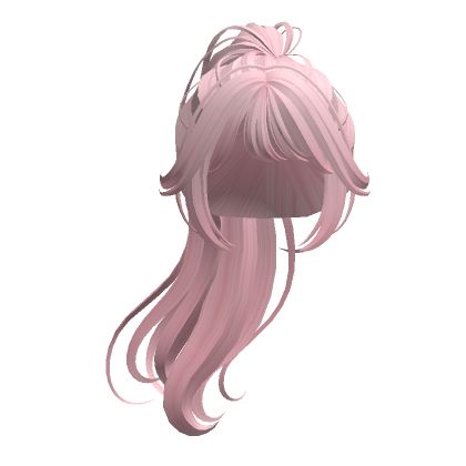 Long Ponytail(Pink) Pink Hair In Ponytail, High Ponytail Drawing Front View, How To Draw A High Ponytail, Ponytails Drawing Reference, Ponytail Drawing Reference Front View, Ponytail Character Design, Ponytail Reference Drawing, Ponytail Drawing Front View, High Ponytail Drawing