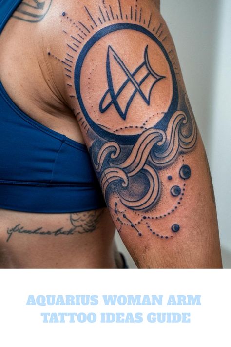 Aquarius Woman Arm Tattoo Ideas Guide Aquarius Tattoos For Women, Woman Arm Tattoo Ideas, Woman Arm Tattoo, Aquarius Symbol Tattoo, Aquarius Tattoos, Arm Tattoo Ideas, Aquarius Symbol, Aquarius Art, Create A Tattoo