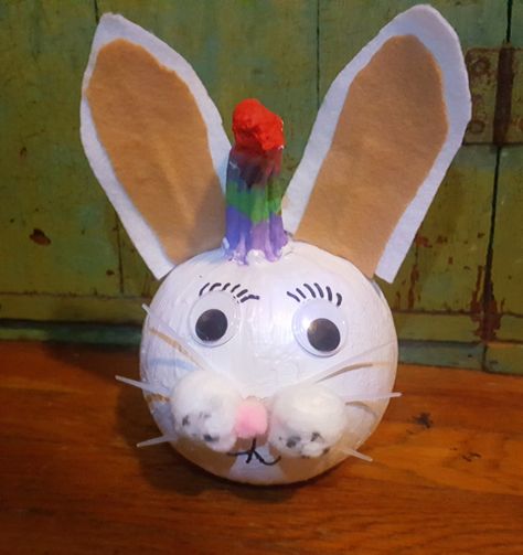 Adorable painted pumpkin decorated like a unicorn bunny rabbit Rabbit Pumpkin Decorating, Bad Bunny Pumpkin Painting, Bunny Pumpkin Painting, Bad Bunny Pumpkin, Pumkin Carving Ideas, Rabbit Pumpkin, Pumpkin Bunny, River Craft, Bunny Pumpkin