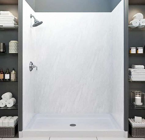 Cultured Marble Shower Pros And Cons - Designing Idea Cultured Marble Bathroom, Cultured Marble Shower Walls, Cultured Marble Shower, Update Small Bathroom, Bathroom Shower Ideas, White Marble Shower, Marble Shower Walls, Shower Wall Kits, Marble Bathtub