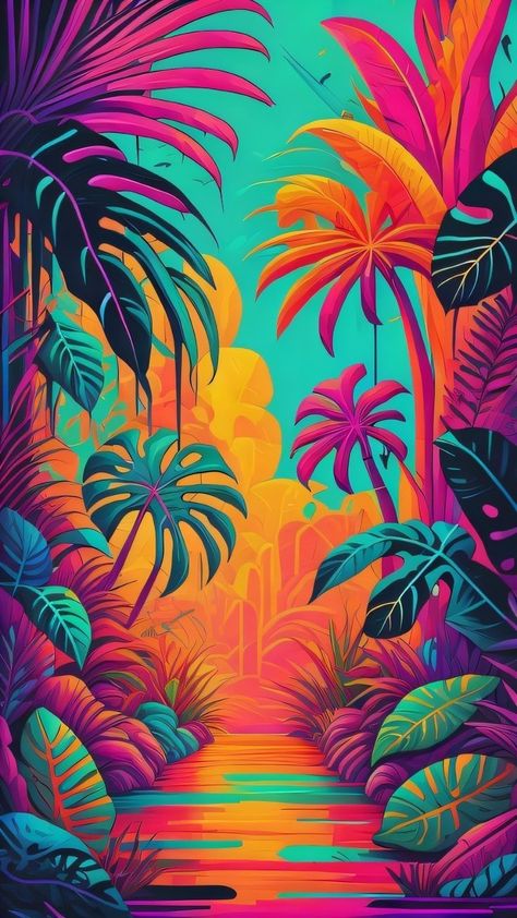 Neon Wall Paint, Squiggle Aesthetic, Latino Wallpaper, Tropical Phone Wallpaper, Tropical Graffiti, Jungle Graffiti, 3d Animation Wallpaper, Whimsical Art Paintings, Graffiti Wallpaper Iphone