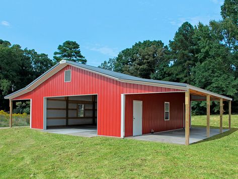 30x40 Shop With Lean To, Pole Barn Shop Plans, 30x40 Pole Barn Garage, 30x40 Pole Barn, Small Pole Barn, Pole Building Garage, Pole Barn Shop, Hoover Building, Metal Pole Barns