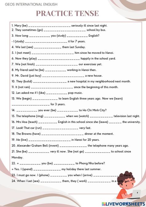 Esl Advanced, Tenses Worksheet, English Liveworksheet, Tenses Exercises, Grammar Notes, All Tenses, Tenses English, English Grammar Notes, The Worksheet