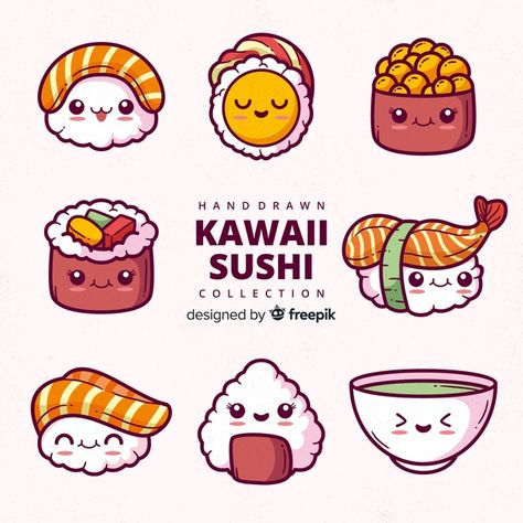 More than 3 millions free vectors, PSD, photos and free icons. Exclusive freebies and all graphic resources that you need for your projects Sushi Drawing, Doodles Kawaii, Kawaii Sushi, Food Doodles, 귀여운 음식 그림, Arte Do Kawaii, Sushi Art, Images Kawaii, Art Kawaii