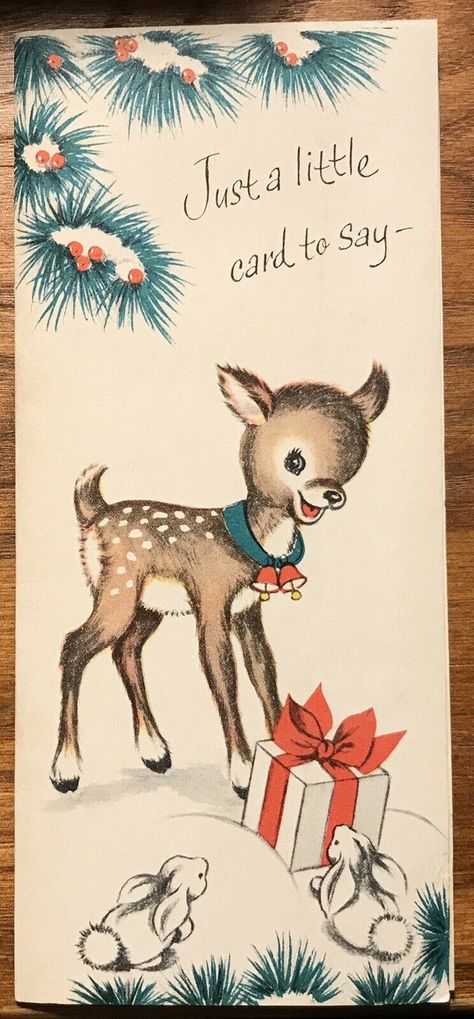 Vintage Buzza Cardozo Christmas Card Deer Bunnies Gift - Birds Inside Needle Felted Deer, Nostalgia Christmas, Christmas Rules, Vintage Christmas Art, Christmas Hope, Retro Christmas Cards, Xmas Greeting Cards, Retro Vintage Christmas, Reindeer Shirt