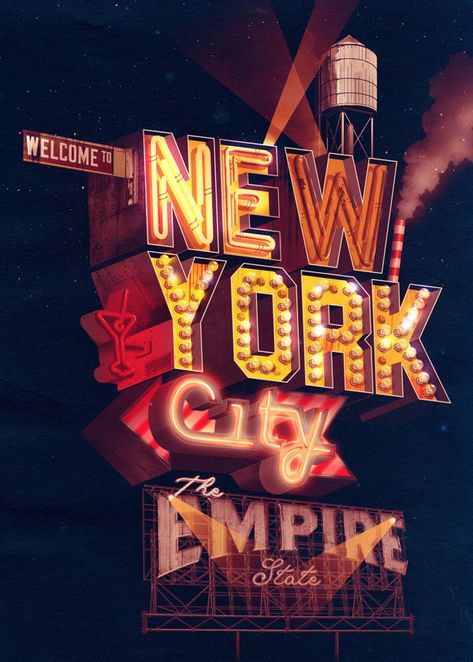 ILOVEDUST Nyc Poster, Neon Typography, New York Graffiti, I Love Nyc, Empire State Of Mind, 3d Cnc, Type Illustration, 3d Typography, I Love Ny