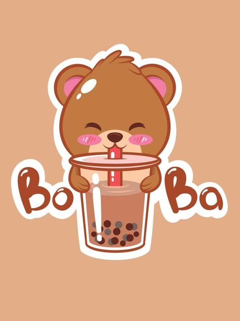 Boba Tea Cartoon, Bear Drinking Boba, Boba Wallpaper, Tea Cartoon, Boba Tea, Cute Bear, Cartoon Character, Tea