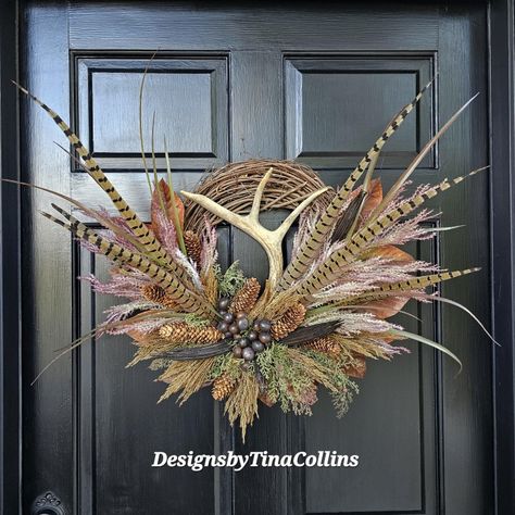 Wreath With Antlers, Deer Antler Wreath, Hunting Wreath, Antler Centerpiece, Fairy Wreath, Western Wreaths, Antler Wreath, Antler Ideas, Branch Wreath