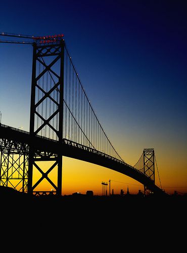 Ambassador Bridge at night - Google Search Ambassador Bridge, Bridge Tattoo, Detroit History, Amazing Views, Detroit Michigan, Bay Bridge, Michigan, Bridge, Around The Worlds