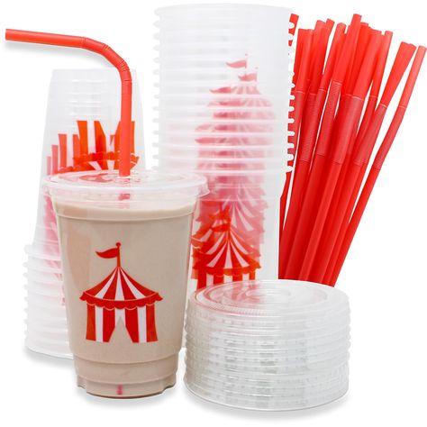 PRICES MAY VARY. 🎪 16 OZ CUPS: Say goodbye to spills and messes! Our 16 oz disposable cups (4 1/2'') come with 24 secure lids and straws, ensuring your guests can enjoy their favorite beverages without any worries. No more juggling drinks and snacks, it's time to focus on the fun! 🎪 CIRCUS PARTY SUPPLIES: Bring the magic of the circus to your party with these clear drinking cups adorned with charming circus-themed designs. Watch as your guests' faces light up with joy as they take a sip from t First Circus Birthday Party, Carnival Food Ideas Party, Congregation Picnic, Circus Theme 1st Birthday, Fair Themed Birthday Party, Carnival Party Centerpieces, Birthday Circus Theme, Circus Vbs, Circus Theme Birthday Party