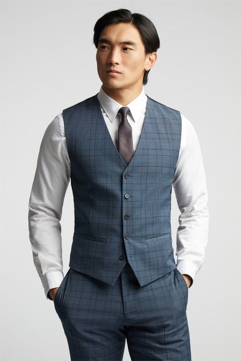 Alexandre of England Tailored Fit Blue Soft Check Waistcoat Groom Suit Tweed, Graduation Suits, Tweed Wedding Suits, Black Suit Wedding, Big And Tall Suits, Waistcoat Men, Suits Prom, Custom Made Suits, Check Suit