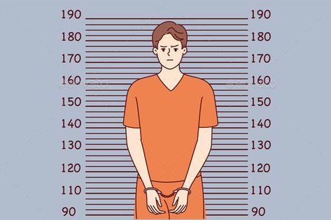 Man in Handcuffs and Orange Prison Clothes Stands Man In Handcuffs, Prison Clothes, Prisoner Handcuffs, Orange Clothes, Prison Outfit, Measuring Height, Mug Shot, Clothes Stand, Orange Outfit